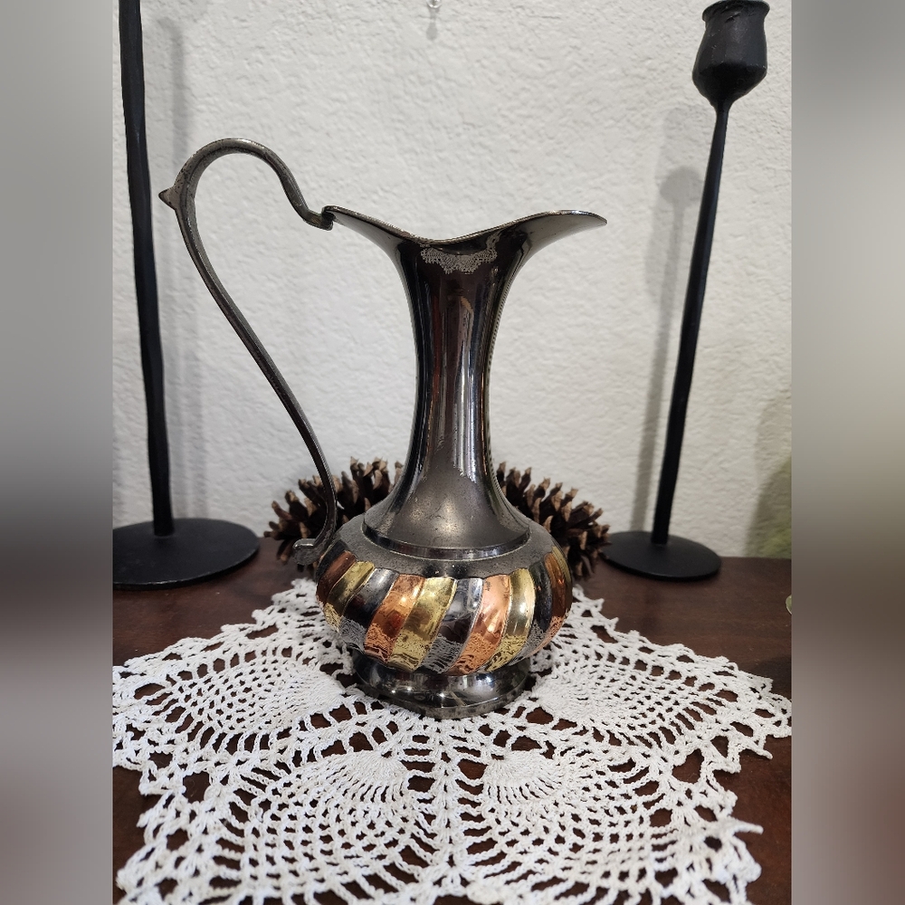 Elegant Vintage Brass, Silver and Gold Pitcher